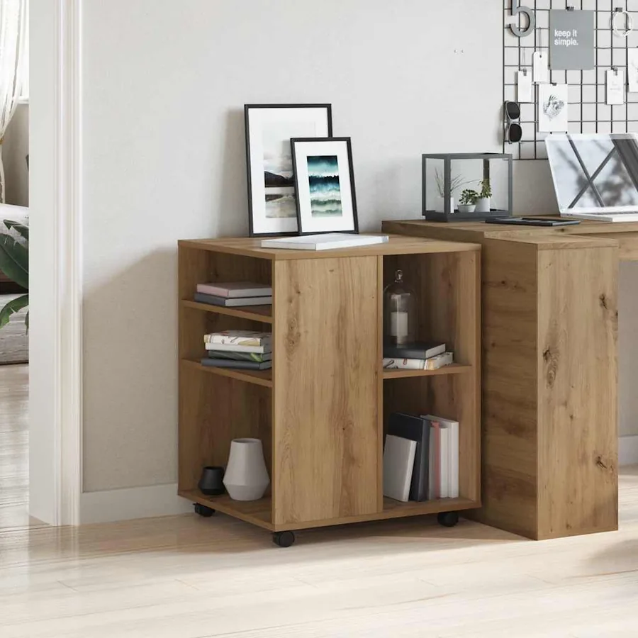 Armoire roulante chêne artisanal 60x53x72 cm bois d'ingénierie