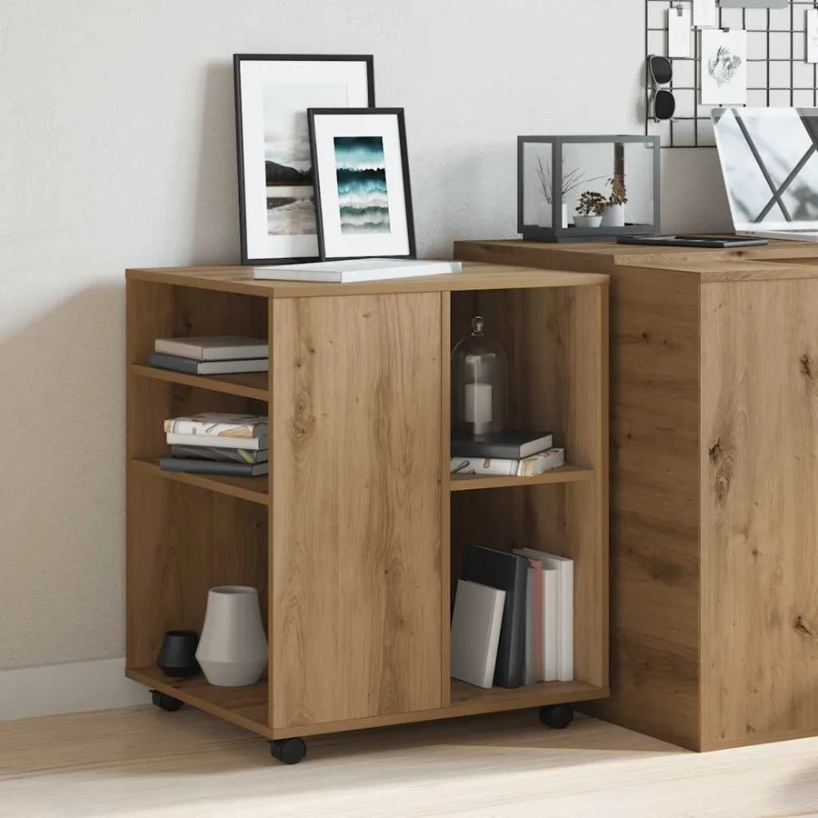 Armoire roulante chêne artisanal 60x53x72 cm bois d'ingénierie - 3