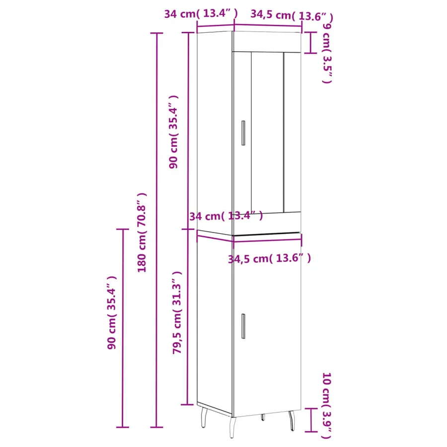 Buffet haut Chêne fumé 34,5x34x180 cm Bois d'ingénierie - 13