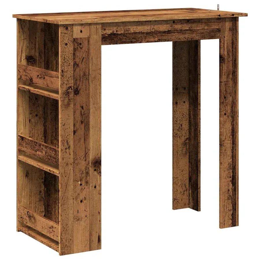 Table de bar et étagère de rangement vieux bois 102x50x103,5 cm - 2