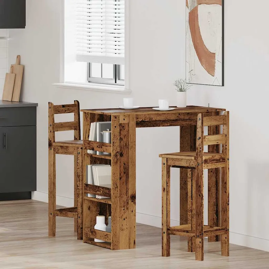 Table de bar et étagère de rangement vieux bois 102x50x103,5 cm - 3