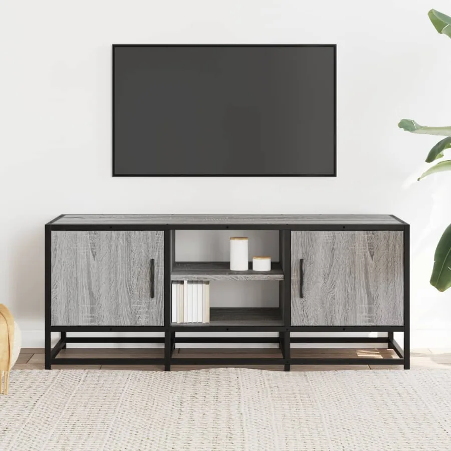 Meuble TV sonoma gris 100x35x41 cm bois d'ingénierie et métal - 3