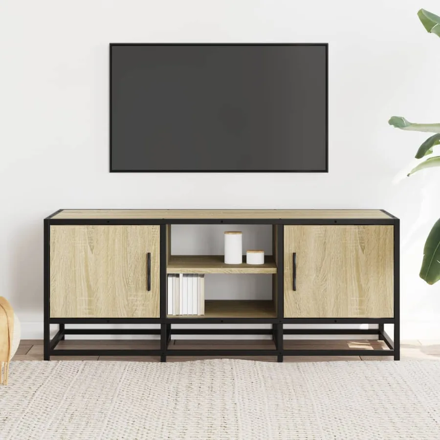 Meuble TV chêne sonoma 100x35x41 cm bois d'ingénierie et métal - 3