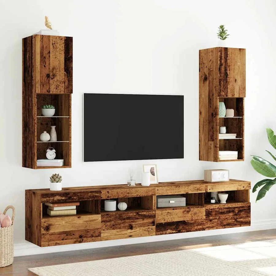 Meubles TV avec lumières LED 2 pcs vieux bois 30,5x30x102 cm - 4