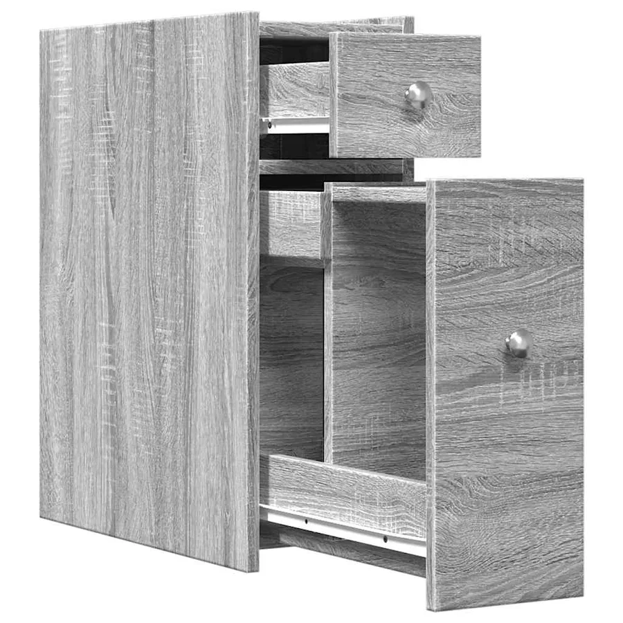 Armoire de salle de bain étroite avec roulettes sonoma gris - 7