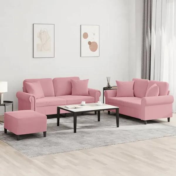 Ensemble de canapés 3 pcs avec coussins rose velours