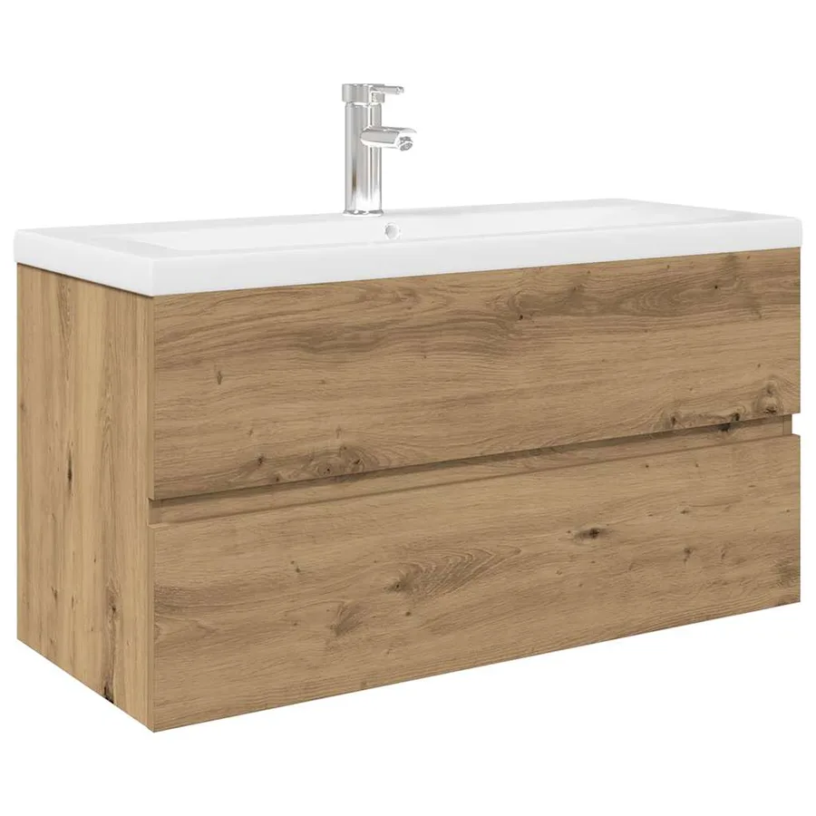 Meuble lavabo avec bassin et robinet intégrés chêne artisanal - 2
