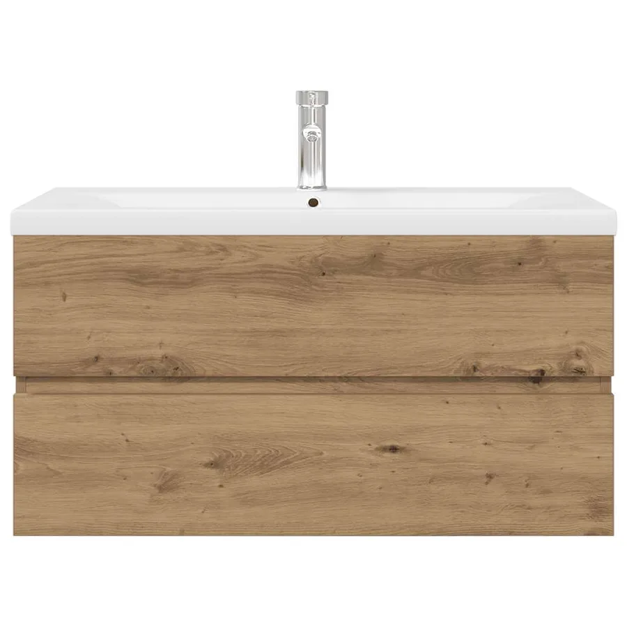 Meuble lavabo avec bassin et robinet intégrés chêne artisanal - 6