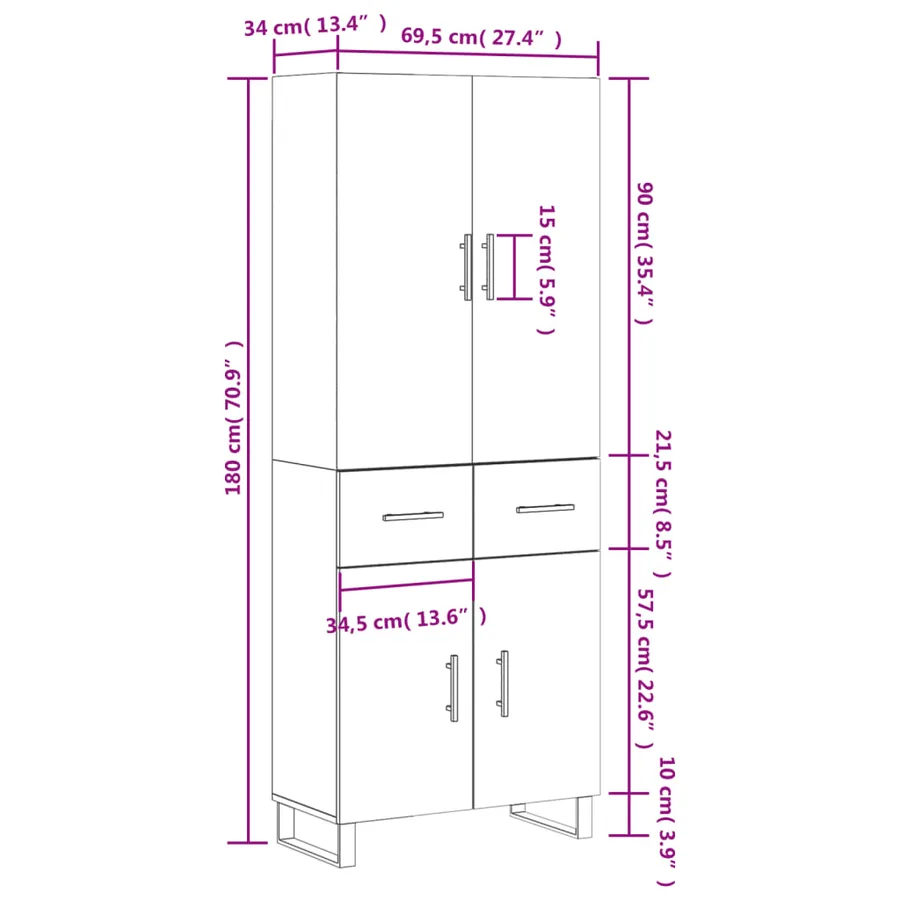 Buffet haut Gris béton 69,5x34x180 cm Bois d'ingénierie - 14