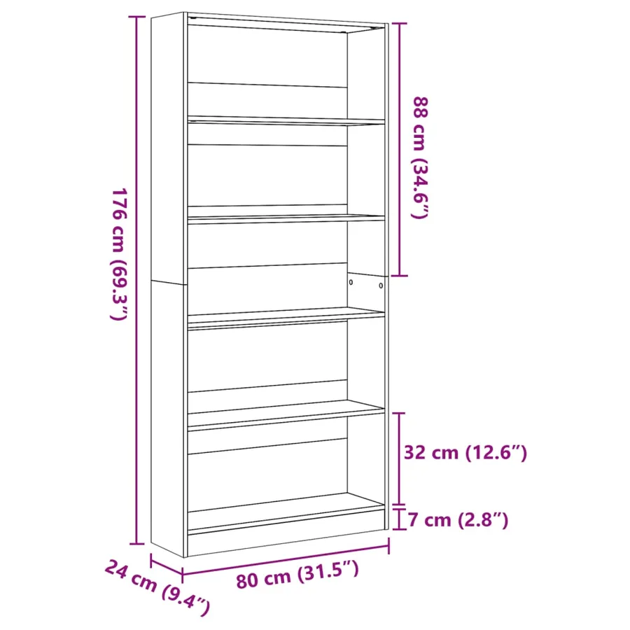 Bibliothèque chêne fumé 80x24x176 cm bois d'ingénierie - 9