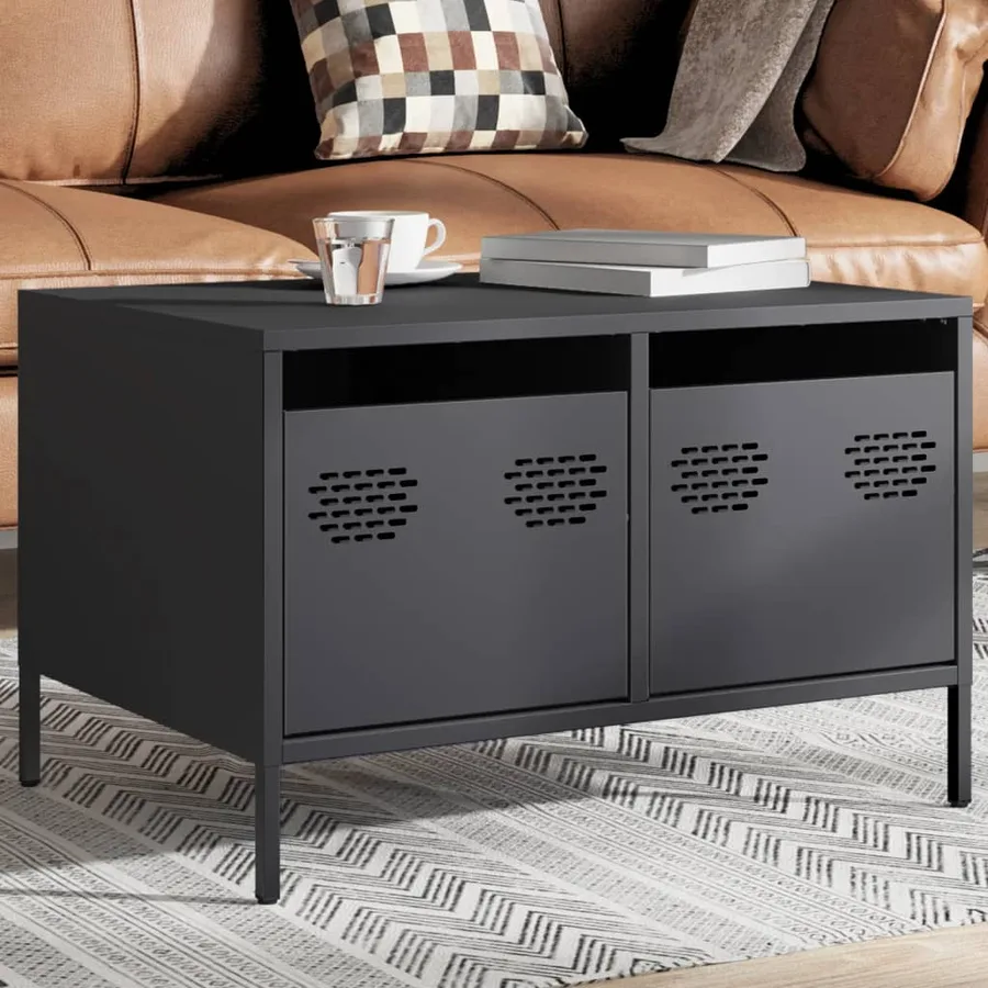 Meuble TV anthracite 68x50x43,5 cm acier laminé à froid - 3