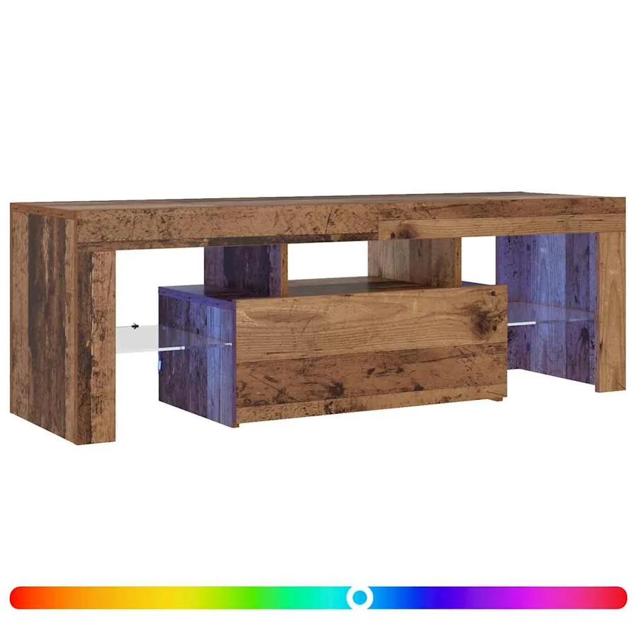 Meuble TV avec lumières LED vieux bois bois d'ingénierie - 2