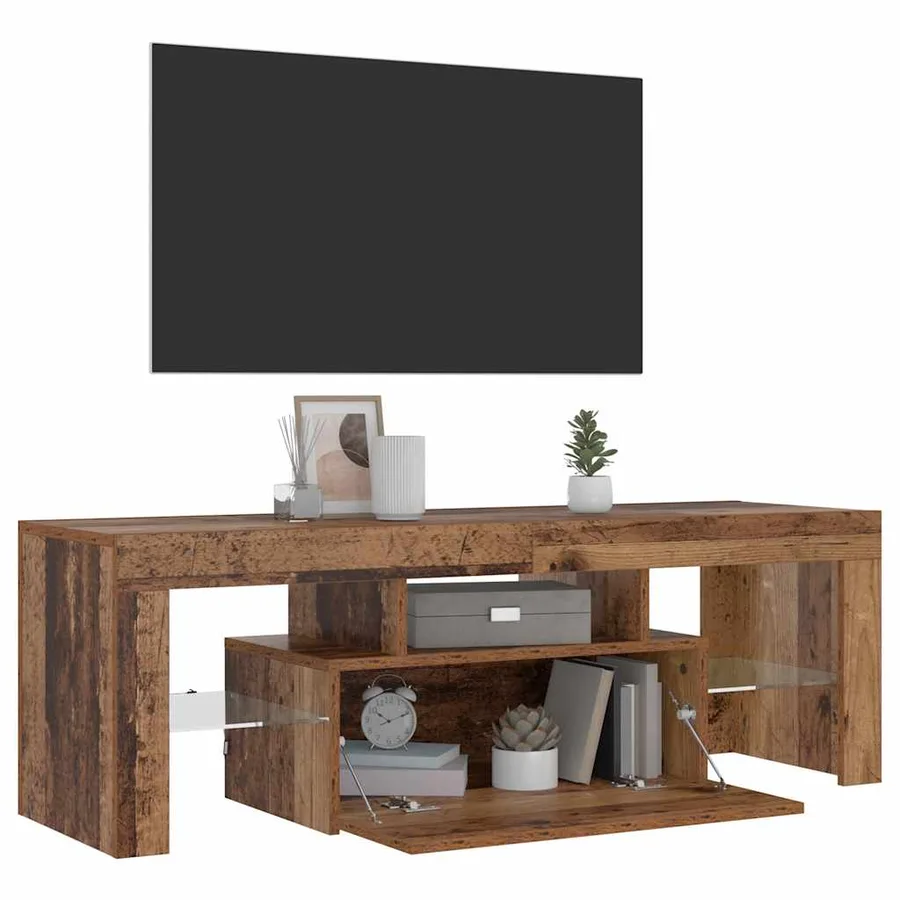 Meuble TV avec lumières LED vieux bois bois d'ingénierie - 4