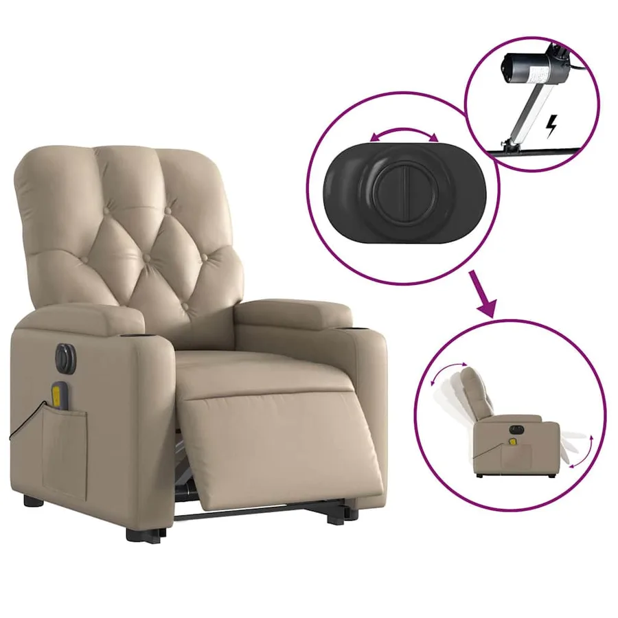 Fauteuil inclinable de massage électrique cappuccino similicuir - 6
