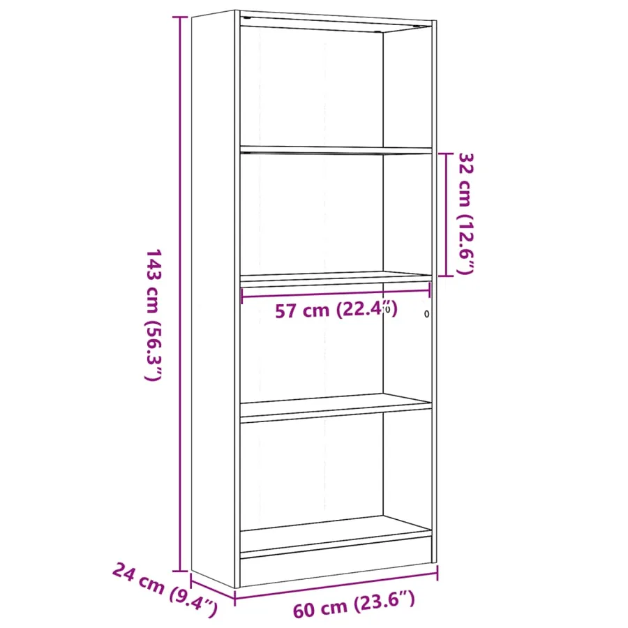 Bibliothèque gris béton 60x24x143 cm bois d'ingénierie - 9