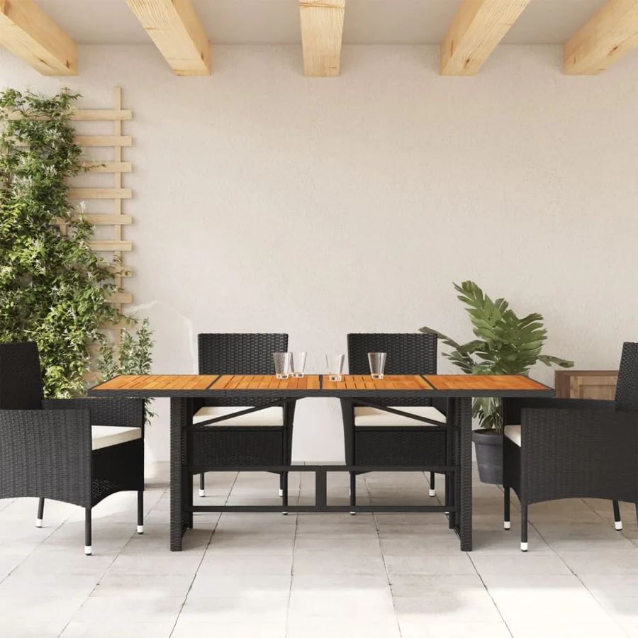 Table de jardin et dessus en bois d'acacia noir résine tressée - 3