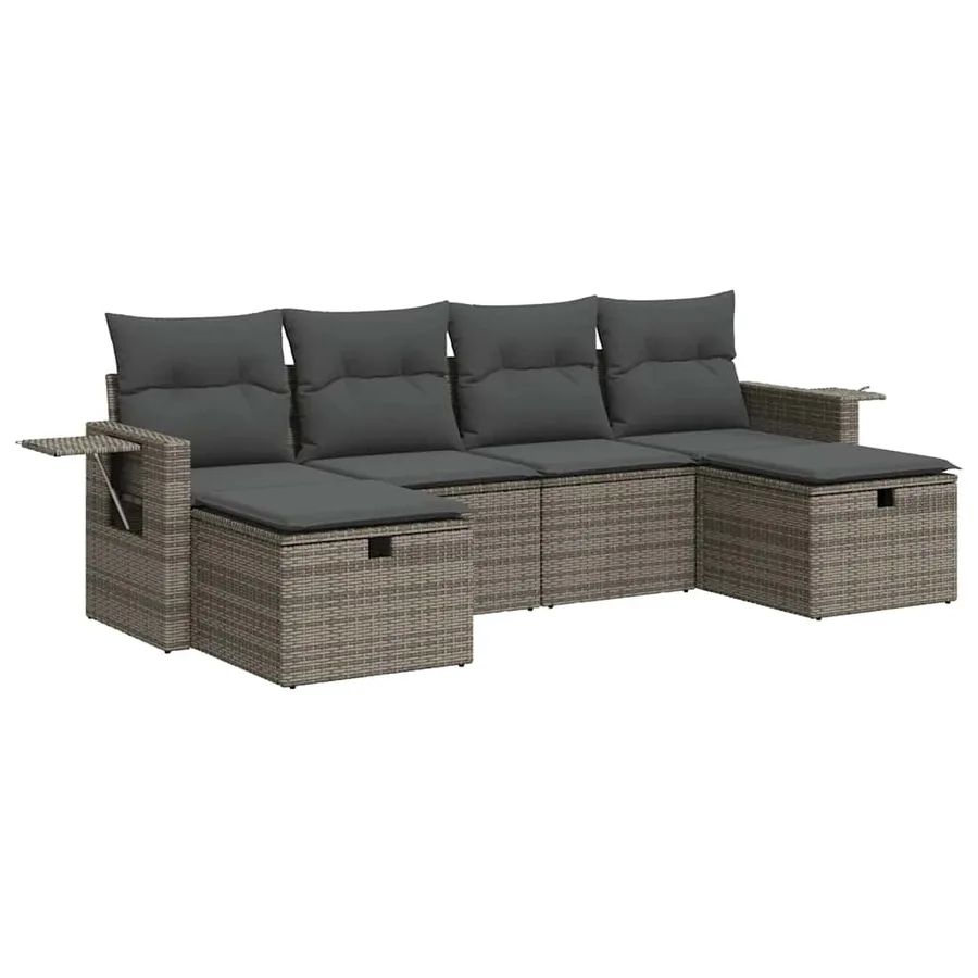 Salon de jardin 6 pcs avec coussins gris résine tressée - 2