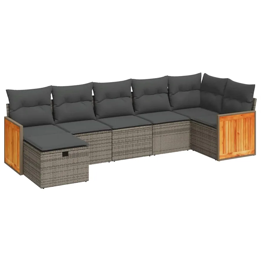 Salon de jardin avec coussins 7 pcs gris résine tressée - 2