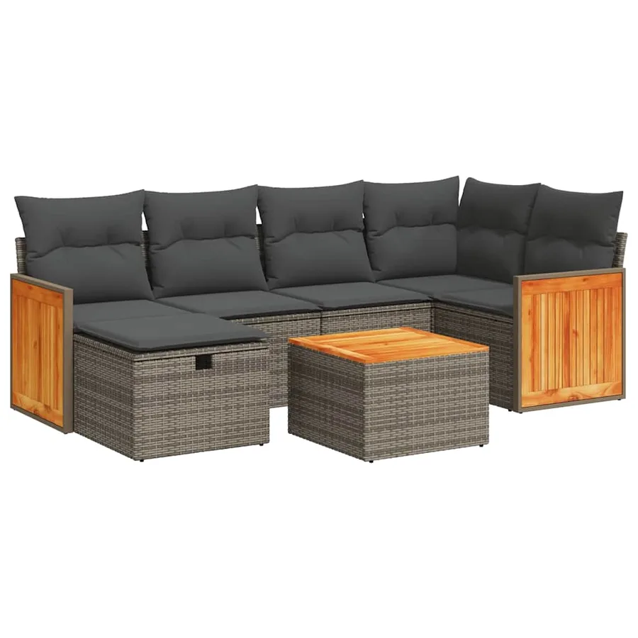 Salon de jardin avec coussins 7 pcs gris résine tressée - 2