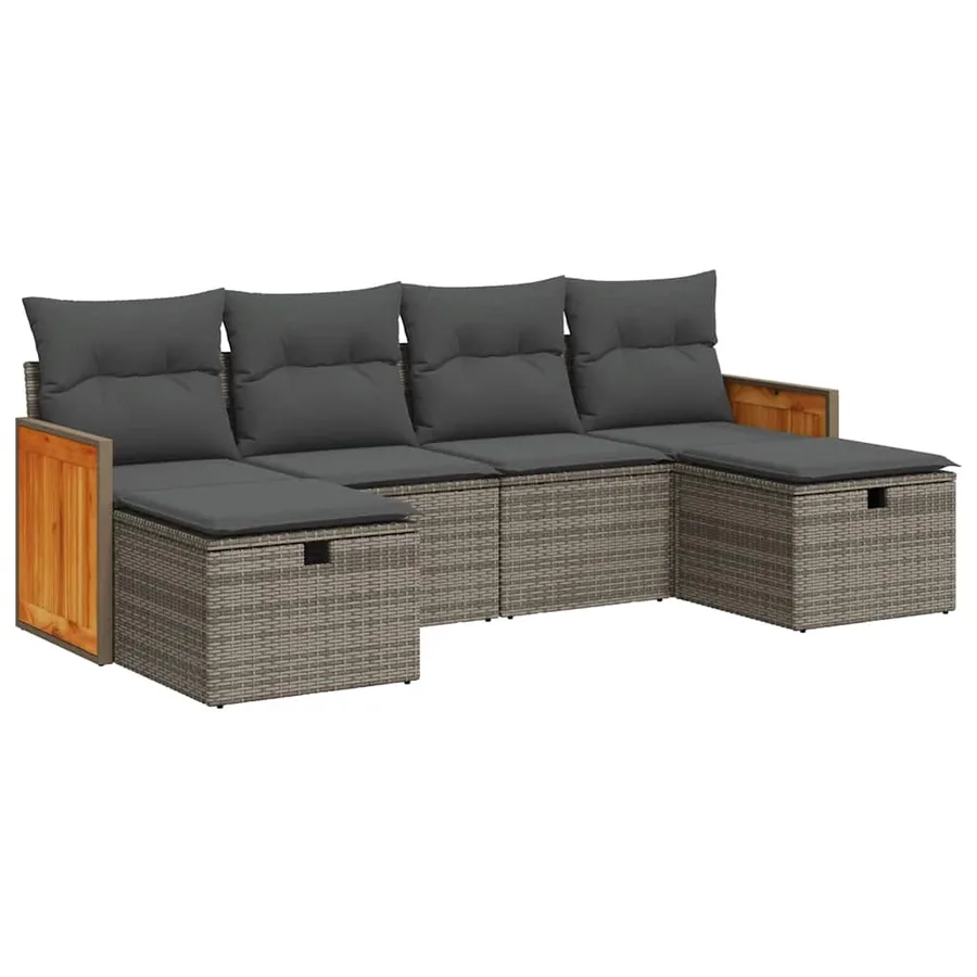 Salon de jardin 6 pcs avec coussins gris résine tressée - 2