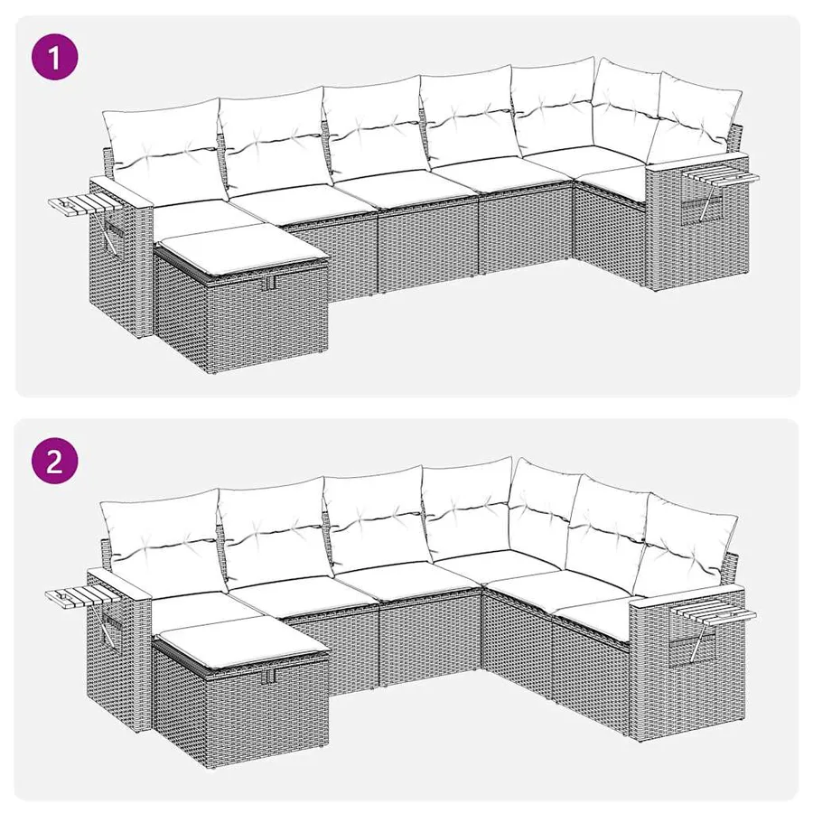 Salon de jardin avec coussins 7 pcs gris résine tressée - 12