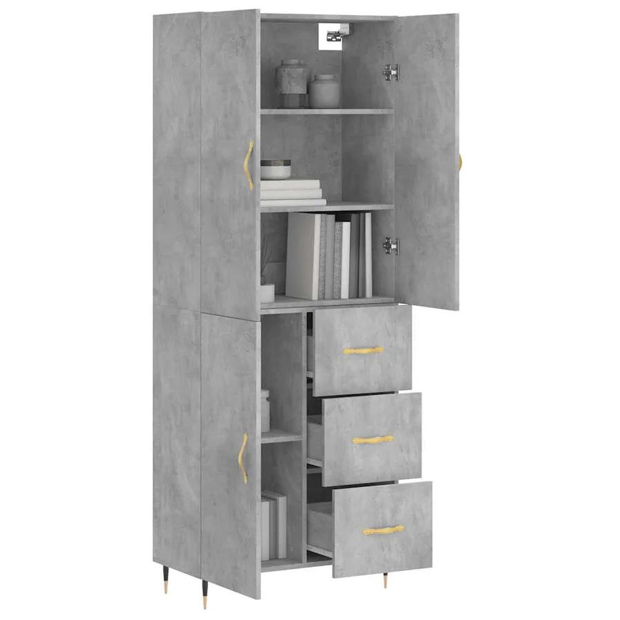 Buffet haut Gris béton 69,5x34x180 cm Bois d'ingénierie - 12