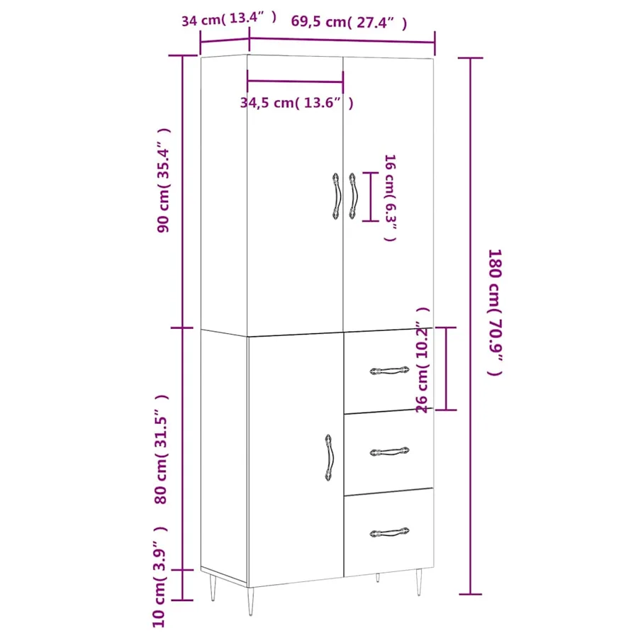 Buffet haut Gris béton 69,5x34x180 cm Bois d'ingénierie - 14