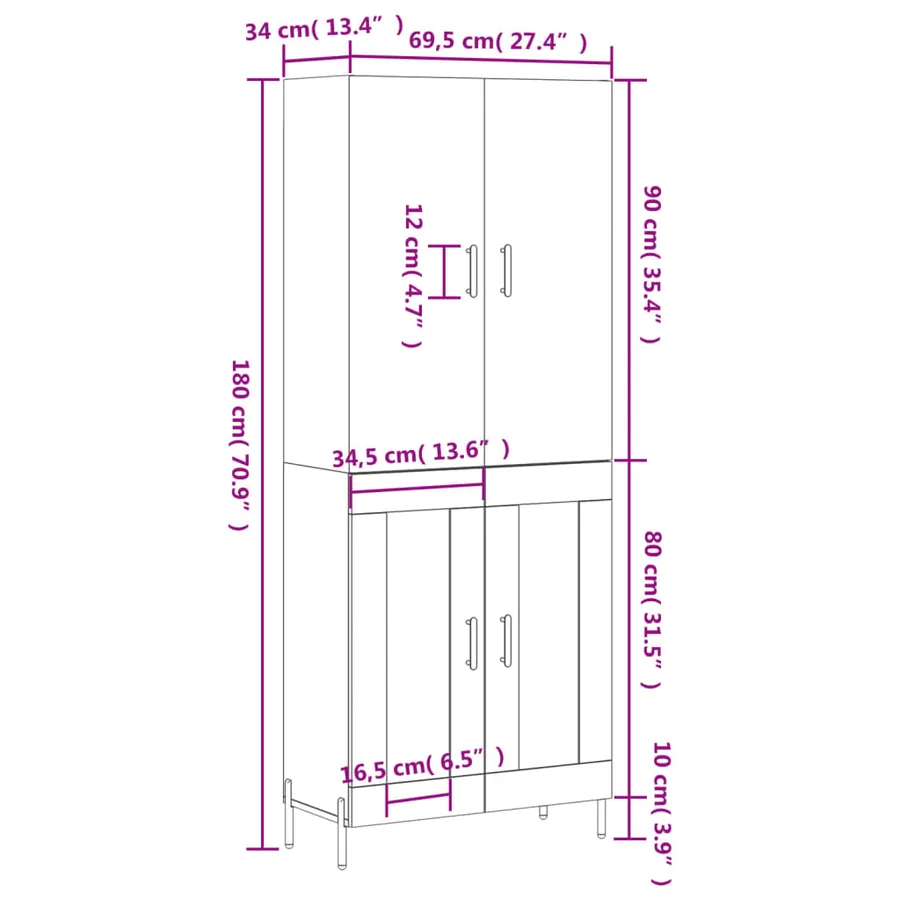 Buffet haut Gris béton 69,5x34x180 cm Bois d'ingénierie - 13