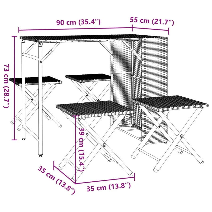 Ensemble à manger de jardin 5 pcs pliable gris résine tressée - 10