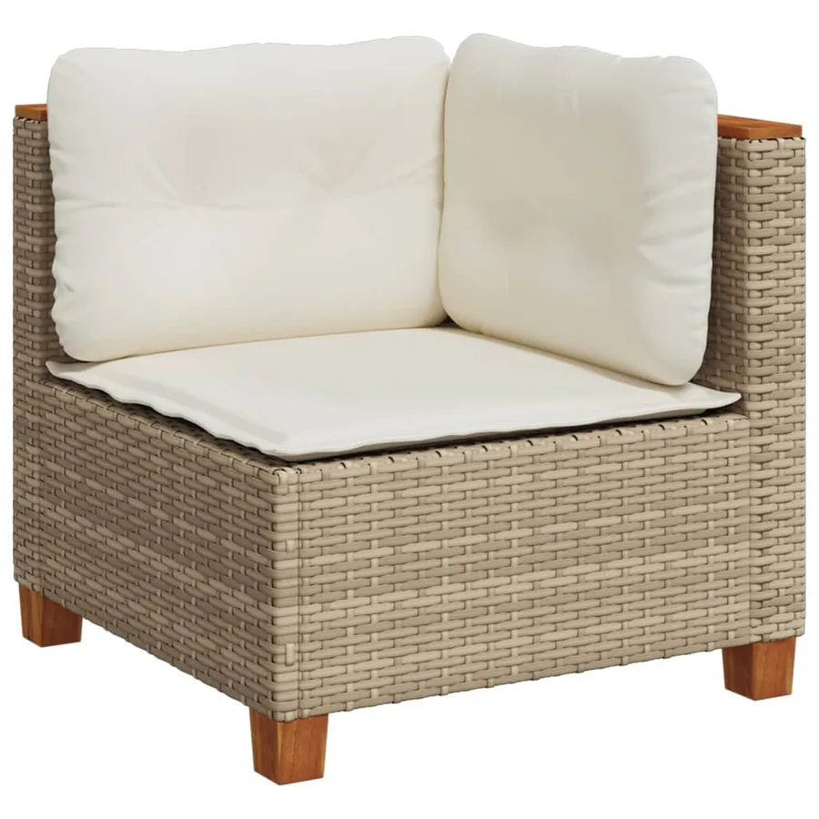 Canapé d'angle de jardin avec coussins beige résine tressée - 2