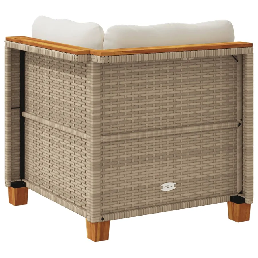 Canapé d'angle de jardin avec coussins beige résine tressée - 6