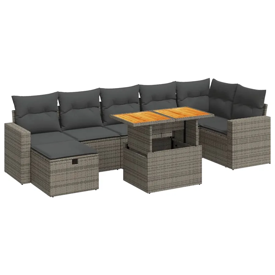 Salon de jardin 5 pcs avec coussins gris résine tressée acacia - 2