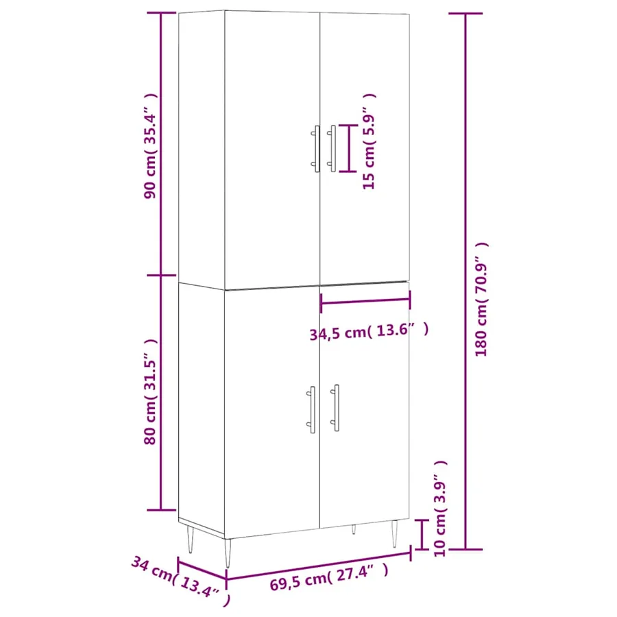 Buffet haut Sonoma gris 69,5x34x180 cm Bois d'ingénierie - 13