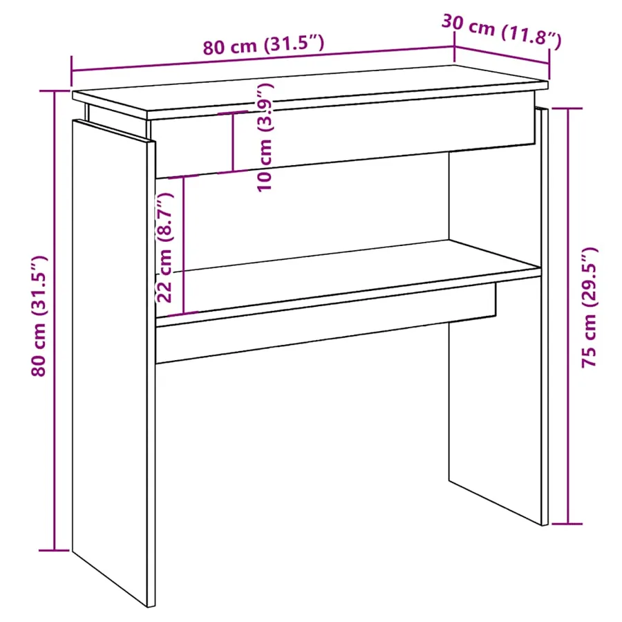Table console chêne artisanal 80x30x80 cm bois d'ingénierie - 10