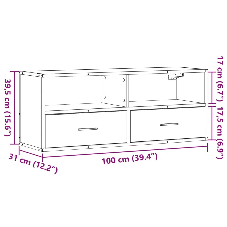 Meuble TV sonoma gris 100x31x39,5 cm bois d'ingénierie et métal - 11