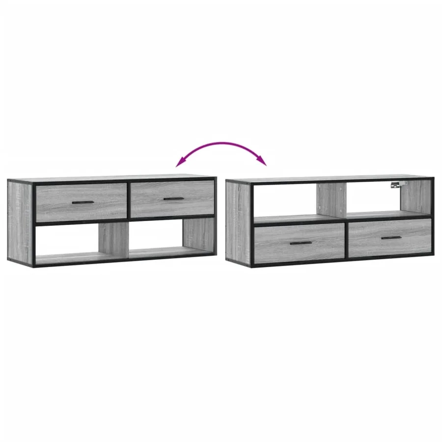 Meuble TV sonoma gris 100x31x39,5 cm bois d'ingénierie et métal - 7