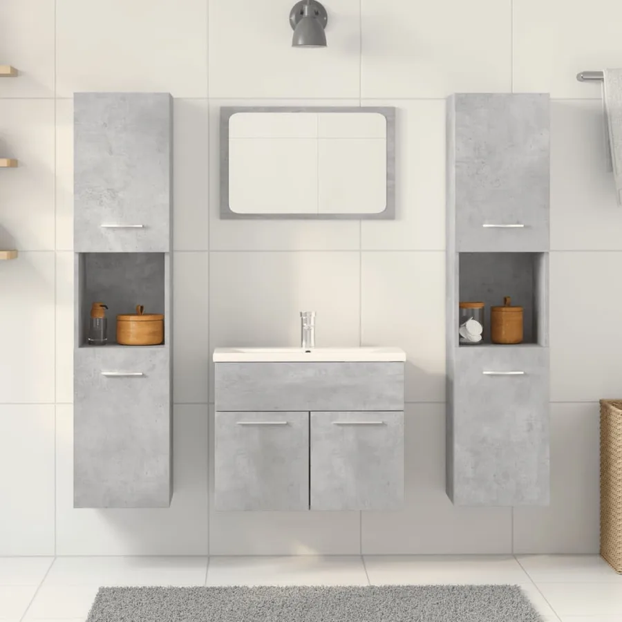 Ensemble de meubles de salle de bain 4 pcs gris béton - 3