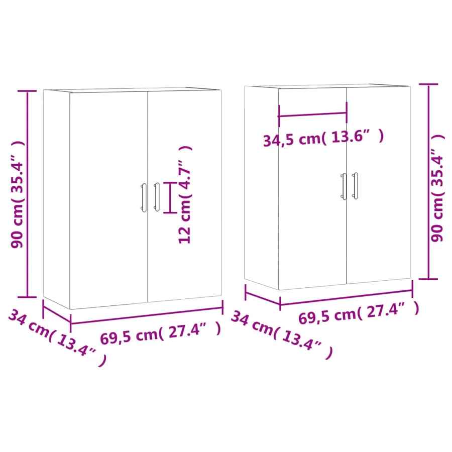 Armoires murales 2 pcs gris béton 69,5x34x90 cm - 12