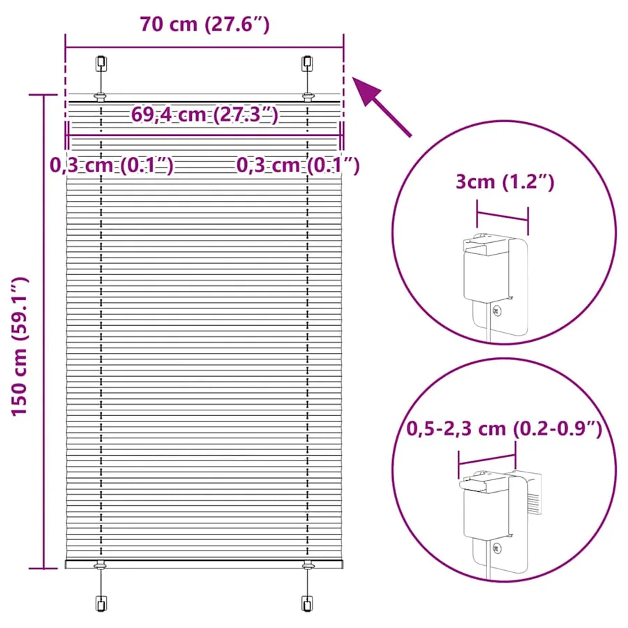 Store plissé vert pétrole 70x150 cm largeur du tissu 69,4 cm - 14