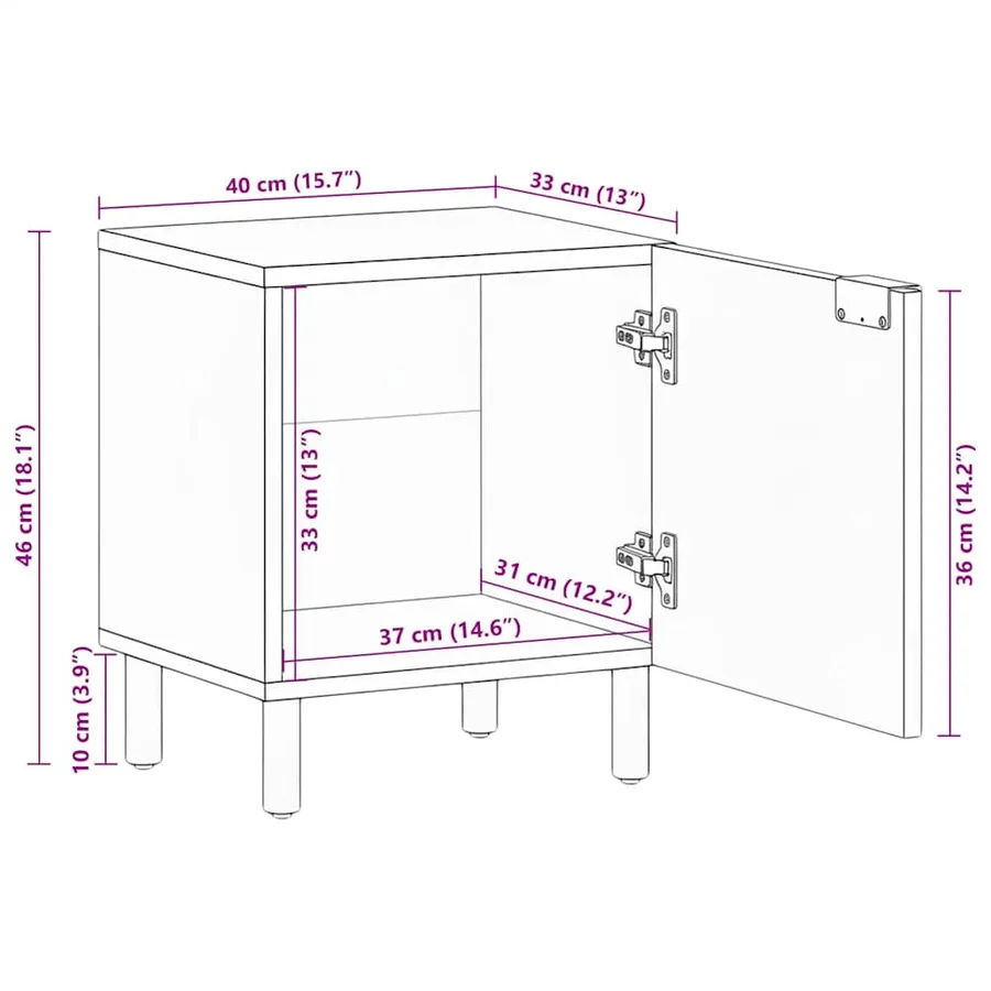 Table de chevet noir 40x33x46 cm bois de manguier solide - 11