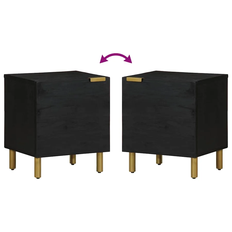 Table de chevet noir 40x33x46 cm bois de manguier solide - 6