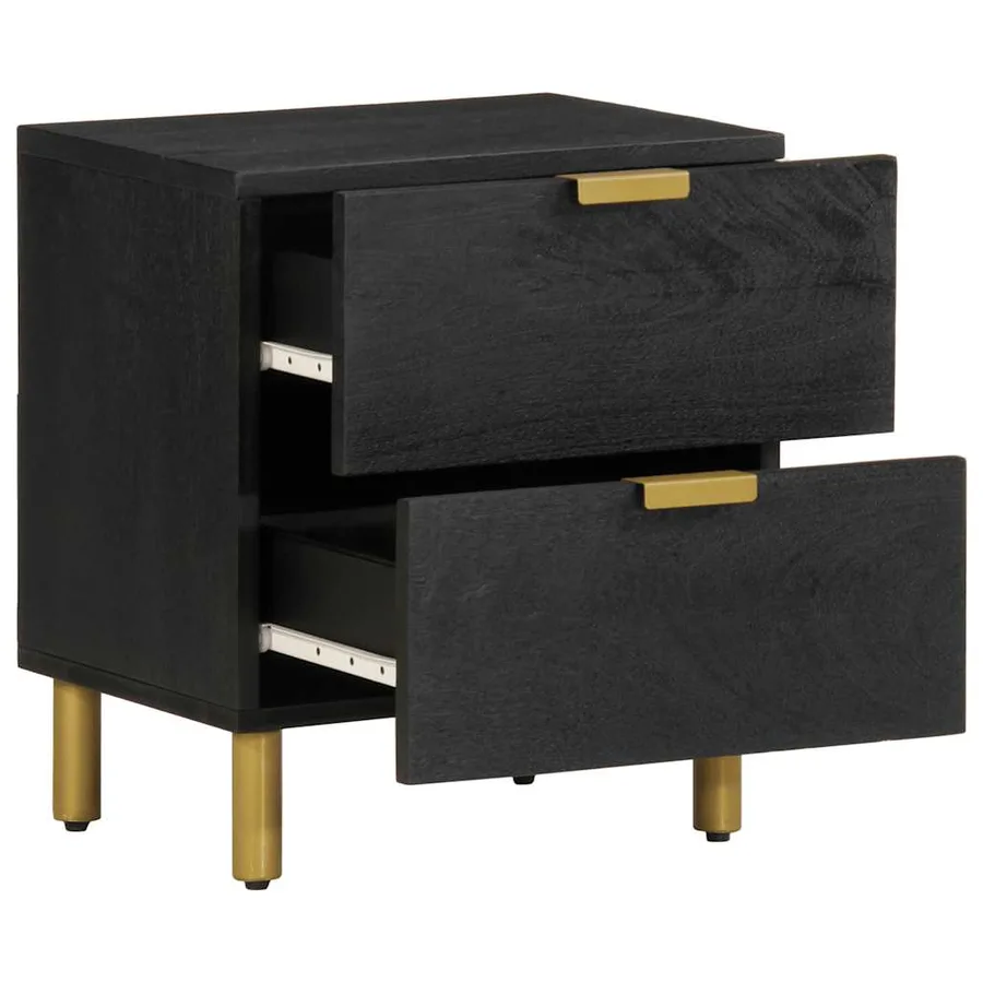 Table de chevet noir 40x33x46 cm bois de manguier solide - 2