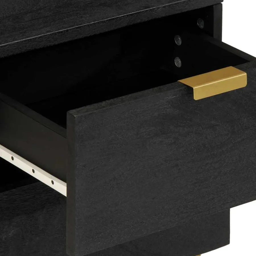 Table de chevet noir 40x33x46 cm bois de manguier solide - 7
