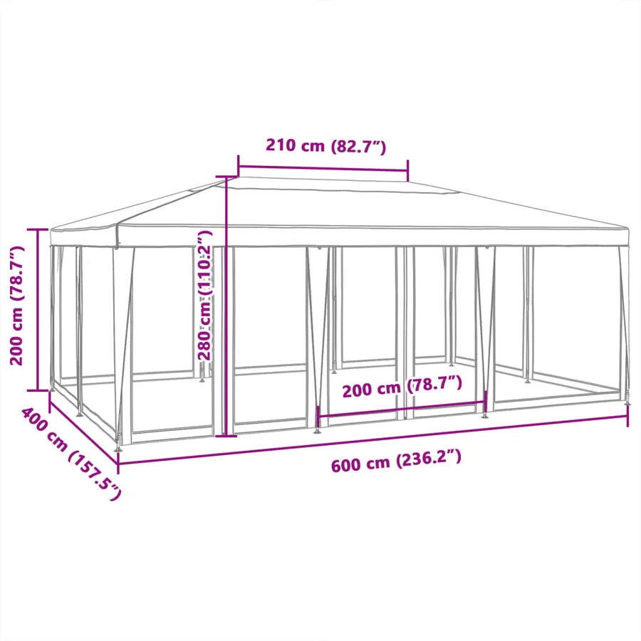 Tente de fête avec 10 parois latérales maille anthracite 6x4 m - 8