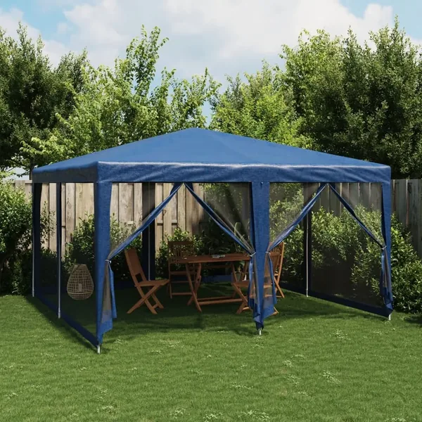 Tente de fête avec 8 parois latérales en maille bleu 4x4m PEHD