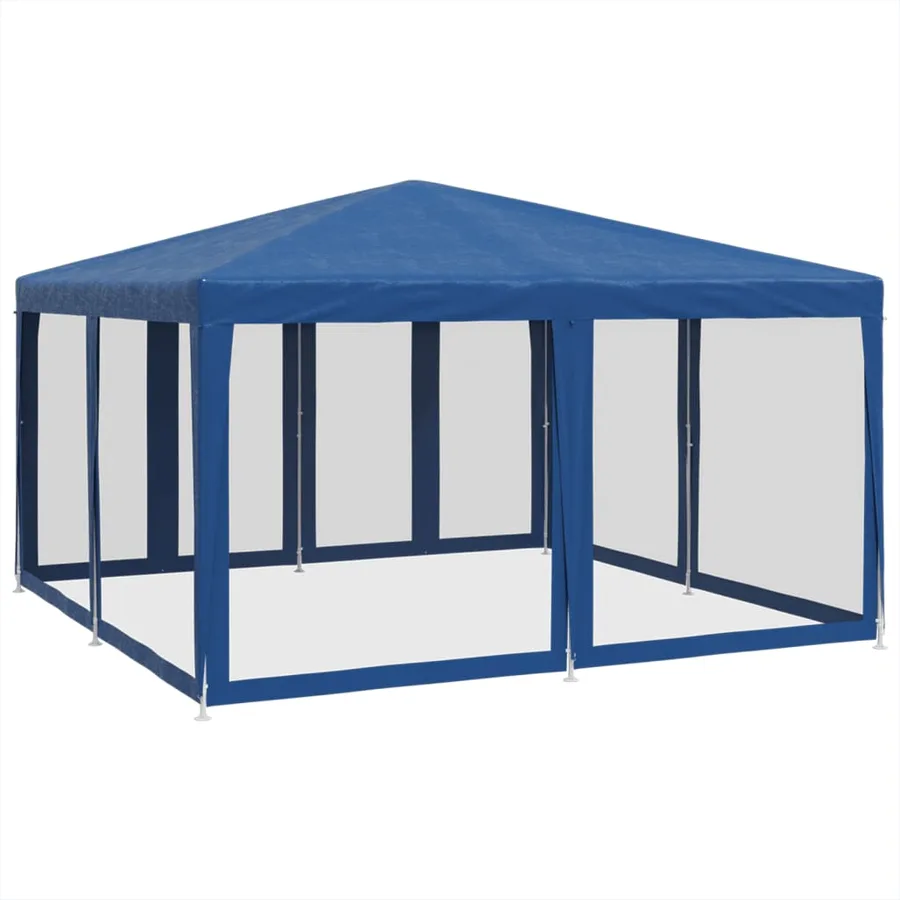 Tente de fête avec 8 parois latérales en maille bleu 4x4m PEHD - 5