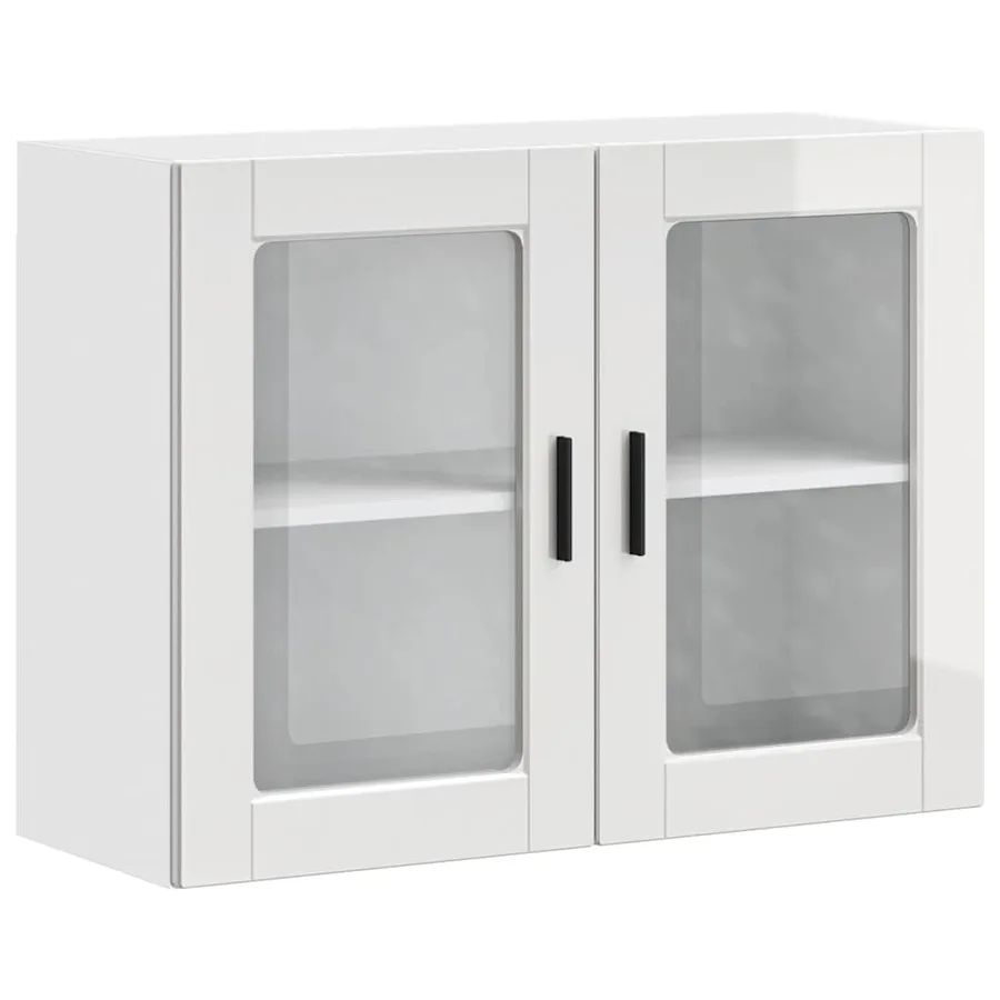 Armoire murale cuisine avec porte en verre Porto blanc brillant - 2