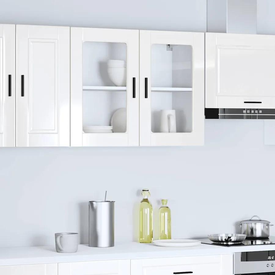 Armoire murale cuisine avec porte en verre Porto blanc brillant - 3