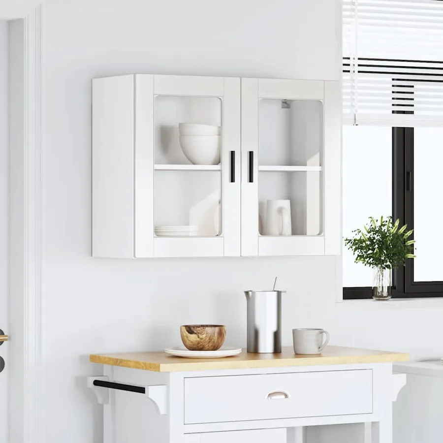 Armoire murale cuisine avec porte en verre Porto blanc brillant - 4