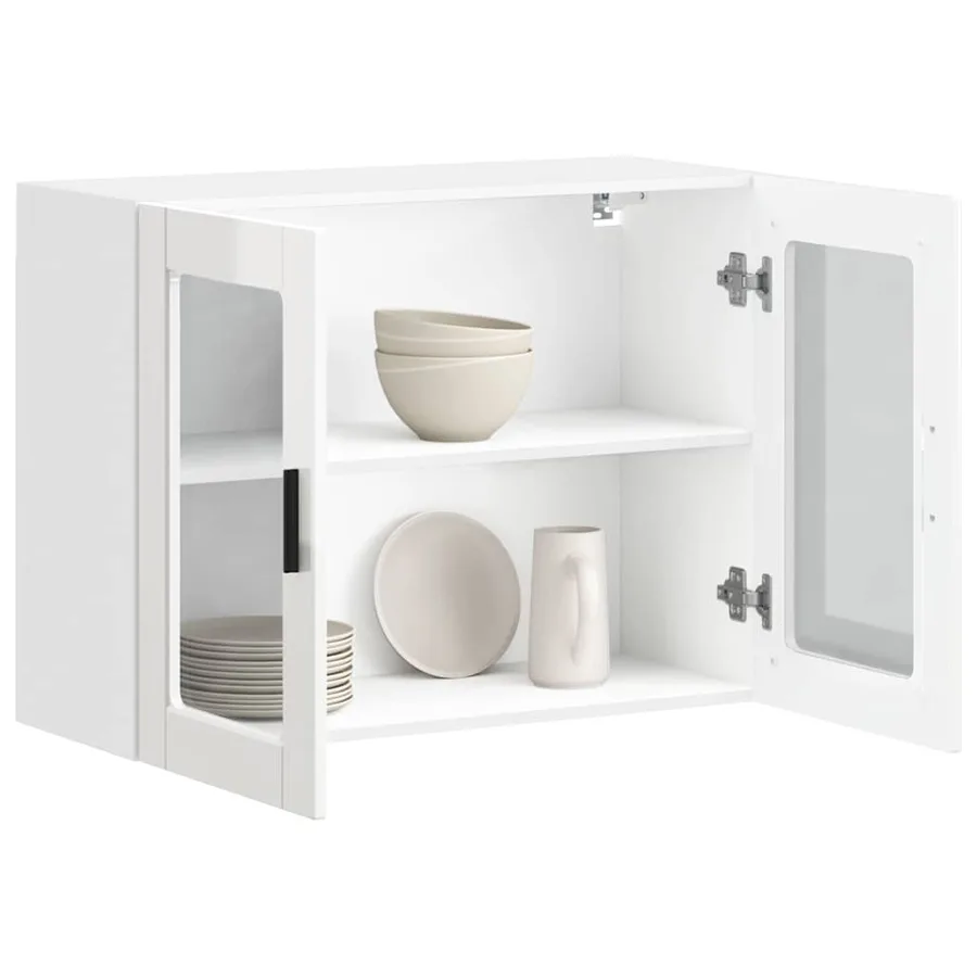 Armoire murale cuisine avec porte en verre Porto blanc brillant - 5